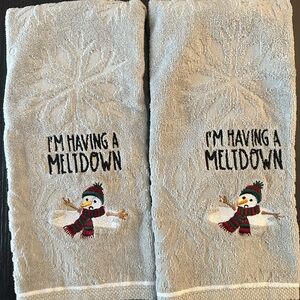 Festive Snowman Holiday Hand Towels - Gray and White